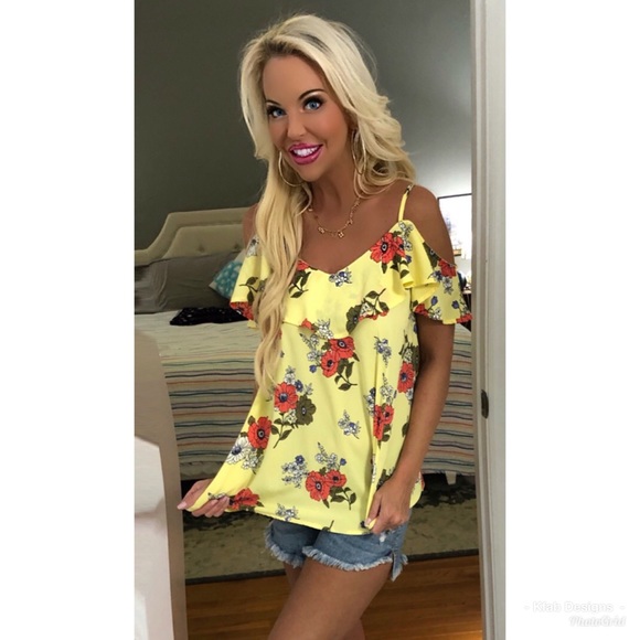 ☀️LAST 1! Floral Ruffle Cold Shoulder Top - Picture 5 of 5